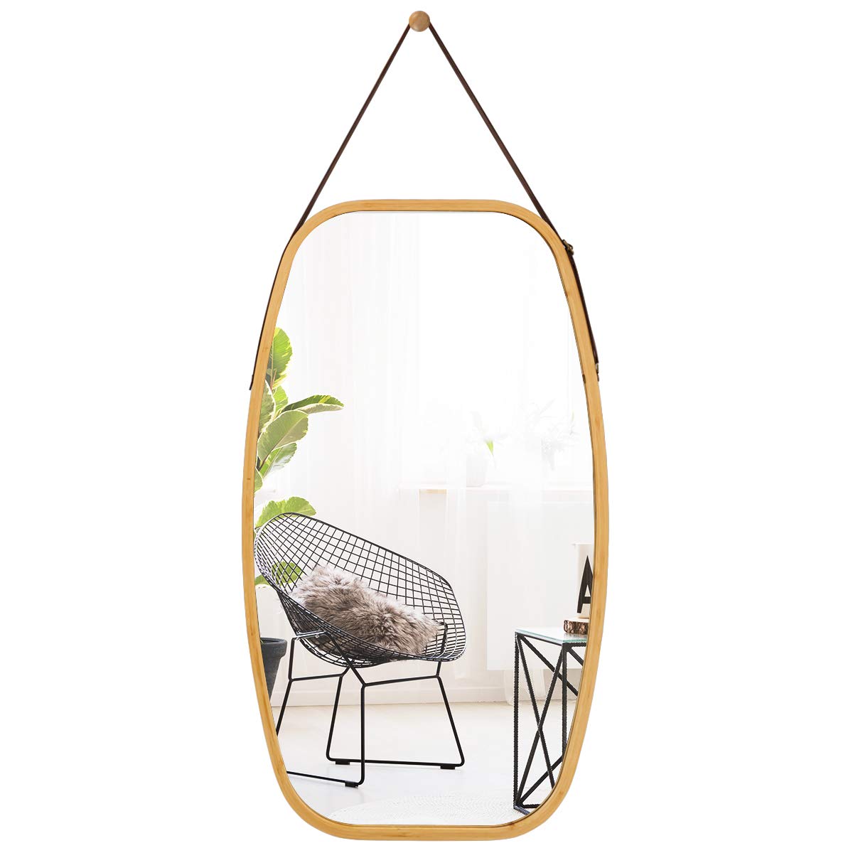 Miroir mural Tangkula, Miroir mural rectangulaire moderne avec cadre en bambou